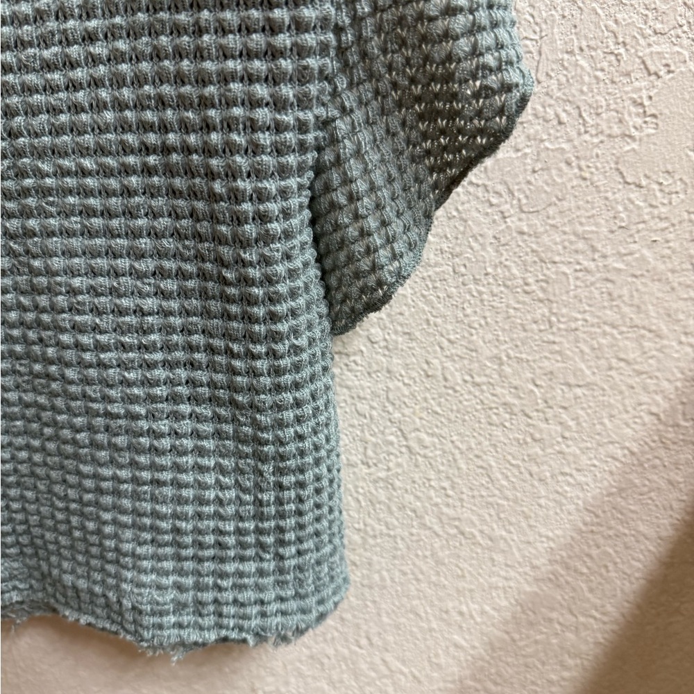 Altar'd State Sage Green Waffle Knit Ruffled Sleeve Blouse - Picture 6 of 10